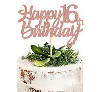 Sumerk Rose Gold Glitter Happy 16th Birthday Cake Topper 16th Cake Topper for Birthday Anniversary Party Decorations - Pack of 1