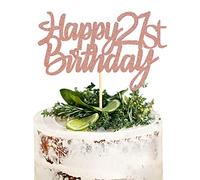 Sumerk Rose Gold Glitter Happy 21st Birthday Cake Topper 21st Cake Topper for Birthday Anniversary Party Decorations - Pack of 1