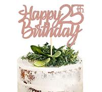 Sumerk Rose Gold Glitter Happy 25th Birthday Cake Topper 25th Cake Topper for Birthday Anniversary Party Decorations - Pack of 1