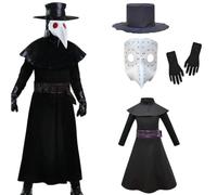 SumetiCoser 4PCS Plague Doctor Costume,Halloween Cosplay with Cloak Bird Beak Mask and Gloves Dress Up Set for Kids (4PCS, 140)