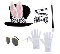 SumetiCoser Easter Bunny Ears Top Hat with Mad Rabbit Nose Costume Accessories Fancy Dress for Halloween Magician Cosplay Outfit (5PCS)