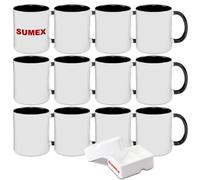 Sumex 11oz Set of 12 Sublimation Blanks Ceramic Coffee Mugs for Tea, Milk, Latte, Hot Cocoa,Black Inner and Handle