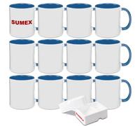 Sumex 11oz Set of 12 Sublimation Blanks Ceramic Coffee Mugs for Tea, Milk, Latte, Hot Cocoa,Blue Inner and Handle