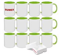 Sumex 11oz Set of 12 Sublimation Blanks Ceramic Coffee Mugs for Tea, Milk, Latte, Hot Cocoa,Green Inner and Handle