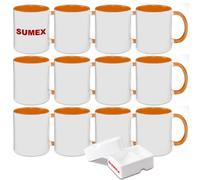 Sumex 11oz Set of 12 Sublimation Blanks Ceramic Coffee Mugs for Tea, Milk, Latte, Hot Cocoa,Orange Inner and Handle