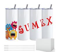 Sumex 4 Pack Sublimation Blanks Tumblers White 20 OZ Straight Doubler Walled Stainless Steel Tumbler with Metal Straw for Mug Tumbler Heat Press Machine