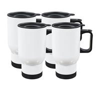 Sumex 4pcs Sublimation Blanks Stainless Steel Double Wall Vacuum Insulated Cups with Lids and Handle Stainless Steel White Coffee Mugs for Vehicle Cup Holders Travel Tumbler Car Cups