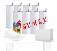 Sumex 8 Pack Sublimation Blanks Skinny Tumbler White 20 OZ Straight Doubler Walled Stainless Steel Tumbler with Metal Straw for Mug Tumbler Heat Press Machine