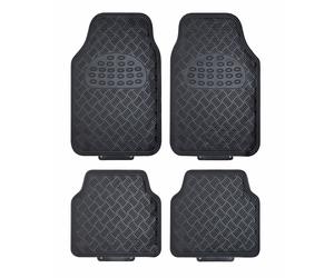 Sumex Universal Aluminium Look PVC Heavy Duty Checker Plate Car Mats Set - Black