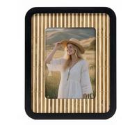 SUMGAR 7x5 Photo Frame Boho Wooden Bamboo Woven Black 5x7 Picture Frames | with HD Glass & Hooks, Desk Landscape Portrait Display, Solid Bamboo, Family Women Mum Gift for Birthday Natural Home Decor