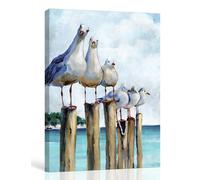 SUMGAR Canvas Wall Art, Coastal Seaull Seascape Canvas Artwork Prints Framed, Teal Blue Ocean Beach Sea Bird Pictures for Bathroom Bedroom Living Room Decor, Ready to Hang, 30x40cm