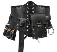 SUMGOGO 5PCS Renaissance Costume Belt Pouch Corset Potion Bottle Vilas Sword Frog Hook Medieval Festival Cosplay Halloween Accessory, Black, S-Waist/25.6"-34"
