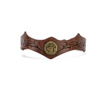 SUMGOGO Fantasy Badge Headpiece Leather Medieval Crown Vintage Forest Elf Leaf Carving Cosplay Headband Festival Renaissance Costume (Brown)