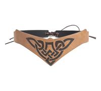 SUMGOGO Fantasy Badge Headpiece Leather Medieval Crown Vintage Forest Elf Leaf Carving Cosplay Headband Festival Renaissance Costume (B-Light Brown)