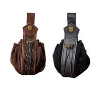 SUMGOGO Medieval Belt Pouch, Faux Leather, Renaissance Style, Small Drawstring Coin Purse, 2 Pack (A-Black Brown)