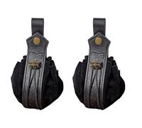 SUMGOGO Medieval Belt Pouch, Faux Leather, Renaissance Style, Small Drawstring Coin Purse, 2 Pack (A-Black)