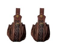 SUMGOGO Medieval Belt Pouch, Faux Leather, Renaissance Style, Small Drawstring Coin Purse, 2 Pack (A-Brown)