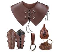 SUMGOGO Medieval Leather Shoulder Armor Pauldron with Cape, Belt Pouch, Bracer, Viking Warrior Collar Shawl, Renaissance Cosplay Costume, Brown, One Size, Brown, One size, Renaissance