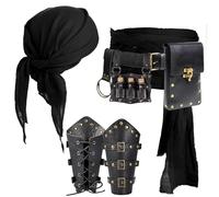 SUMGOGO Pirate Costume Halloween Accessories Head Scarf Bandana Sash Belt Pouch Coin Purse Bracers Renaissance Dress Cosplay, Vials-black, One Size