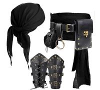 SUMGOGO Pirate Costume Halloween Accessories Head Scarf Bandana Sash Belt Pouch Coin Purse Bracers Renaissance Dress Cosplay, Pouch-black, One Size