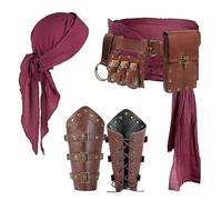SUMGOGO Pirate Costume Halloween Accessories Head Scarf Bandana Sash Belt Pouch Coin Purse Bracers Renaissance Dress Cosplay, Vials-brown, One size