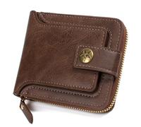 SUMGOGO Small Wallets for Men Zipper Around Pocket Bifold Wallet Leather Short Billfold Card holder Coin Purse, Brown, Classic & Fashion, Compact & Bifold, Zipper Around, 10 Mutil-purpose Card Wallet,