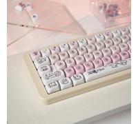 Sumgsn Pink Dog Moa Profile 136 Keys PBT Round Keycap Set for MX Cherry Mechanical Keyboard, 61/68/84/87/104/108 Layout, USB, Gaming, Modern, Pink & Cute Dog, Ambidextrous, 9.8mm, Keycap Set