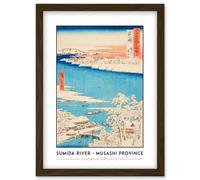 Sumida River, Snowy Morning Musashi Province Utagawa Hiroshige Japan Woodblock Classic Collection Artwork Framed Wall Art Print A4 Artery8 Brown One Size