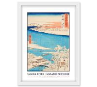 Sumida River, Snowy Morning Musashi Province Utagawa Hiroshige Japan Woodblock Classic Collection Artwork Framed Wall Art Print A4 Artery8 White One Size