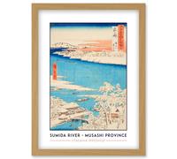Sumida River, Snowy Morning Musashi Province Utagawa Hiroshige Japan Woodblock Classic Collection Artwork Framed Wall Art Print A4 Artery8 Light Oak One Size