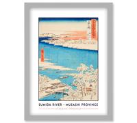 Sumida River, Snowy Morning Musashi Province Utagawa Hiroshige Japan Woodblock Classic Collection Artwork Framed Wall Art Print A4 Artery8 Light Grey One Size