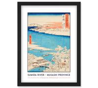 Sumida River, Snowy Morning Musashi Province Utagawa Hiroshige Japan Woodblock Classic Collection Artwork Framed Wall Art Print A4 Artery8 Black One Size