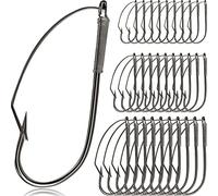 Sumind 100 Pcs Weedless Wacky Rig Hooks Bass Carbon Steel Fishing Hooks for Wacky Rigging Worm Lure Baits (1/0)