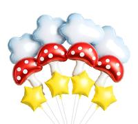 Sumind 12 Pcs Cloud Mushroom Star Balloons Kit White Red Yellow Foil Balloons for Cartoon Video Game Theme Birthday Party Baby Shower Decoration Supplies