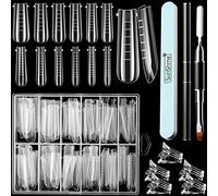 Sumind 120pcs Nail Dual Forms Gel Extension Set 12 Sizes Engraved with Numbers with Nail Clips, Gel Brush Pen 600/3000 Grit Buffer, Clear for DIY Nails Extension Salon Home