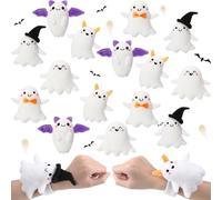 Sumind 15 Pcs Halloween Stuffed Animal Slap Bracelets for Kids Ghost Party Favors Bulk Plush Wristband Toy Halloween Goodie Bag Stuffers Gifts Ghost Trick or Treat Prizes Birthday Party Supplies