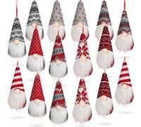 Sumind 16 Pieces Christmas Gnomes Ornaments Handmade Scandinavian Santa Plush Swedish Gnome Ornaments Christmas Tree Hanging Decoration Holiday Xmas Home Decor