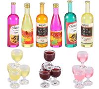 Sumind 18 Pieces Dollhouse Wine Bottles Champagne Cups for Doll Miniature Glasses Goblet Cups Mini Miniature Drink Bottles Kitchen Accessories for Dollhouse Decors(Red Wine Style)