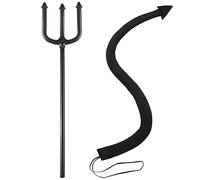 Sumind 2 Pieces Halloween Devil Costume Accessories Devil Tail Fork Cosplay Costume Accessories for Halloween Cosplay Party, Black, [25.6 inch devil tail, 19.7 x 4.7 inch devil fork]