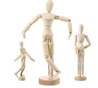 Sumind 3 Pack 12 8 5.5 Artist Wooden Manikin Flexible Jointed Mannequin Moveable Human Figure Model Wood Manikin with Stand for Home Office Decoration Drawing Painting Supplies