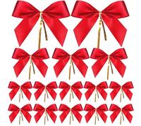 Sumind 36 Pcs Christmas Bow 5'' 4'' 3'' Mini Red Ribbon Bow Bulk with Gold Twist Tie for Christmas Tree Decor, Xmas Gift Wrapping, Wreath Ornaments