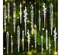 Sumind 36 Pcs Large Acrylic Crystal Christmas Snowflakes Ornaments Clear Iridescent Hanging Snowflakes with Silver Rope for Christmas Tree Winter Party Window Decorations Wonderland Party (D Style)