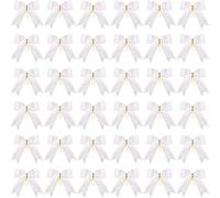 Sumind 36 Pieces Glitter Bow Tie Ribbon Twist Tie Bows for Treat Bags Gift Wrapping Basket Wedding Baby Shower Birthday Valentine's Day Christmas Party (White)