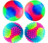 Sumind 4 Pieces Light Up Dog Balls Glowing Elastic LED Flashing Spike Pet Molar Light Color Balls Interactive Pet Toys for Cats Dogs Chewing Playing (2.2 Inch, 2 Styles)