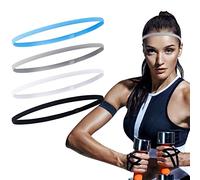 Sumind 4 Pieces Thick Non-Slip Elastic Sport Men Thin Headbands Football Hair Headbands for Women(Black, White, Gray, Blue)