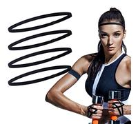 Sumind 4 Pieces Thick Non-Slip Elastic Sport Men Thin Headbands Football Hair Headbands for Women(Black)