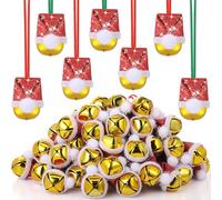 Sumind 48 Pcs Christmas Jingle Bell Necklaces Santa Hat Christmas Holiday Necklaces with Red and Green Rope Large Bell Necklace for Xmas Craft Gift Supplies Stocking Stuffers Accessories(Gold)