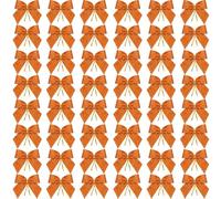 Sumind 48 Pcs Christmas Ribbon Bow 3'' Mini Xmas Tree Ornament, Orange | Small Glitter Bow with Golden Twist Ties Christmas Tree Ornaments Garland Wreath Gift Wrapping Holiday Party Decoration