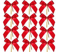 Sumind 48 Pieces Christmas Bow Red Ribbon Bow for Christmas Tree, Xmas Wreath, Gift Decoration