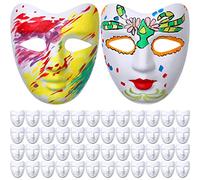 Sumind 50 Pcs White Paper Mache Mask Craft DIY Blank Paintable Costume Full Face Plain Mask for Decoration Cosplay Party Halloween
